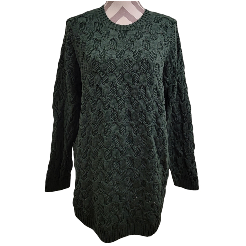 JEANNE PIERRE Green Cable Knit Sweater